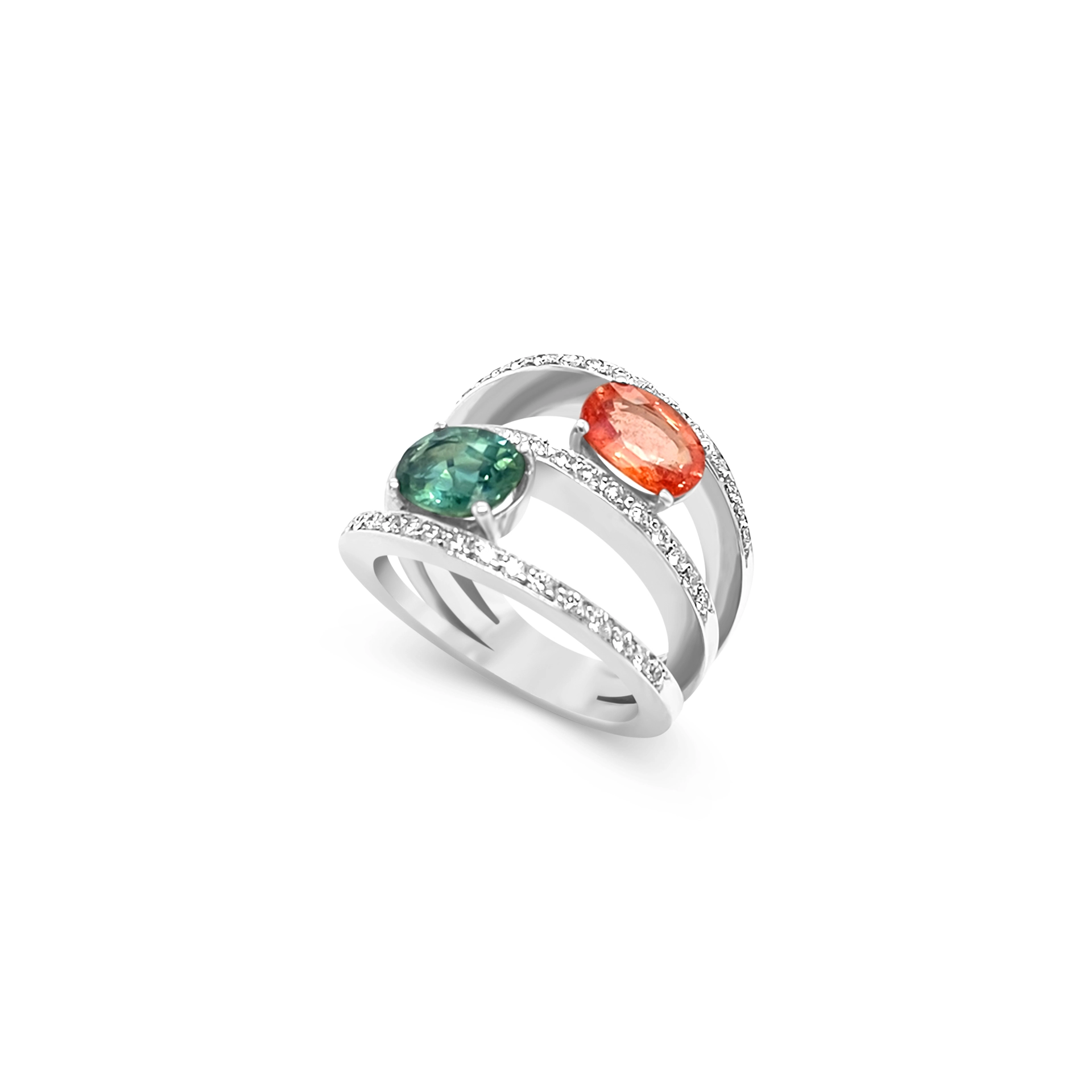 Green and orange sapphire ring