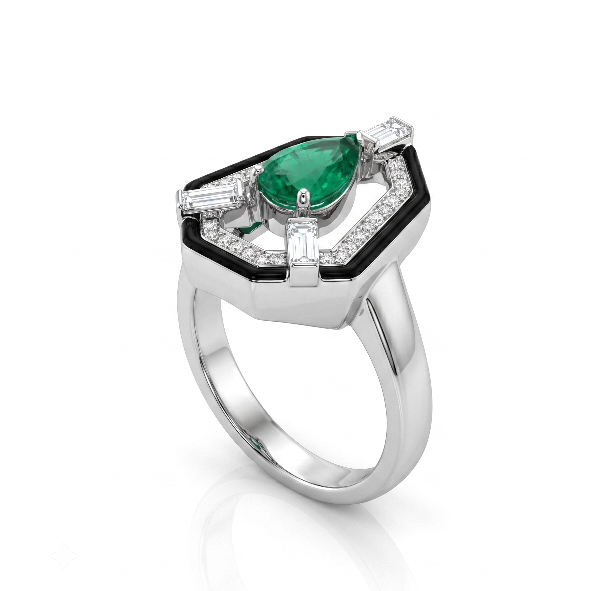 EMERALD AND DIAMONDS RING 
