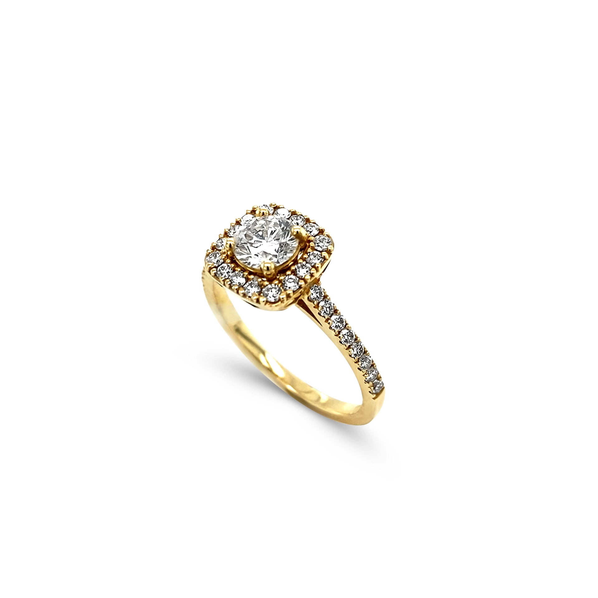 Halo ring with cushion cut diamond